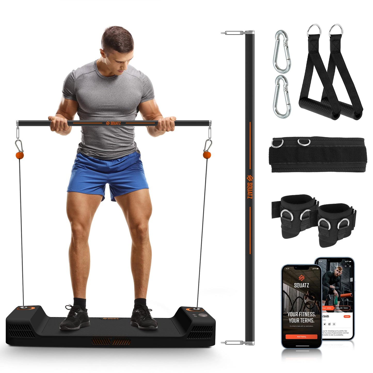 SQUATZ Apollo Board Mini: 150lb Resistance Smart Home Gym Cable Machine | Functional Trainer for Full Body Workouts | Digital Home Gym Equipment with Free App (Orange)