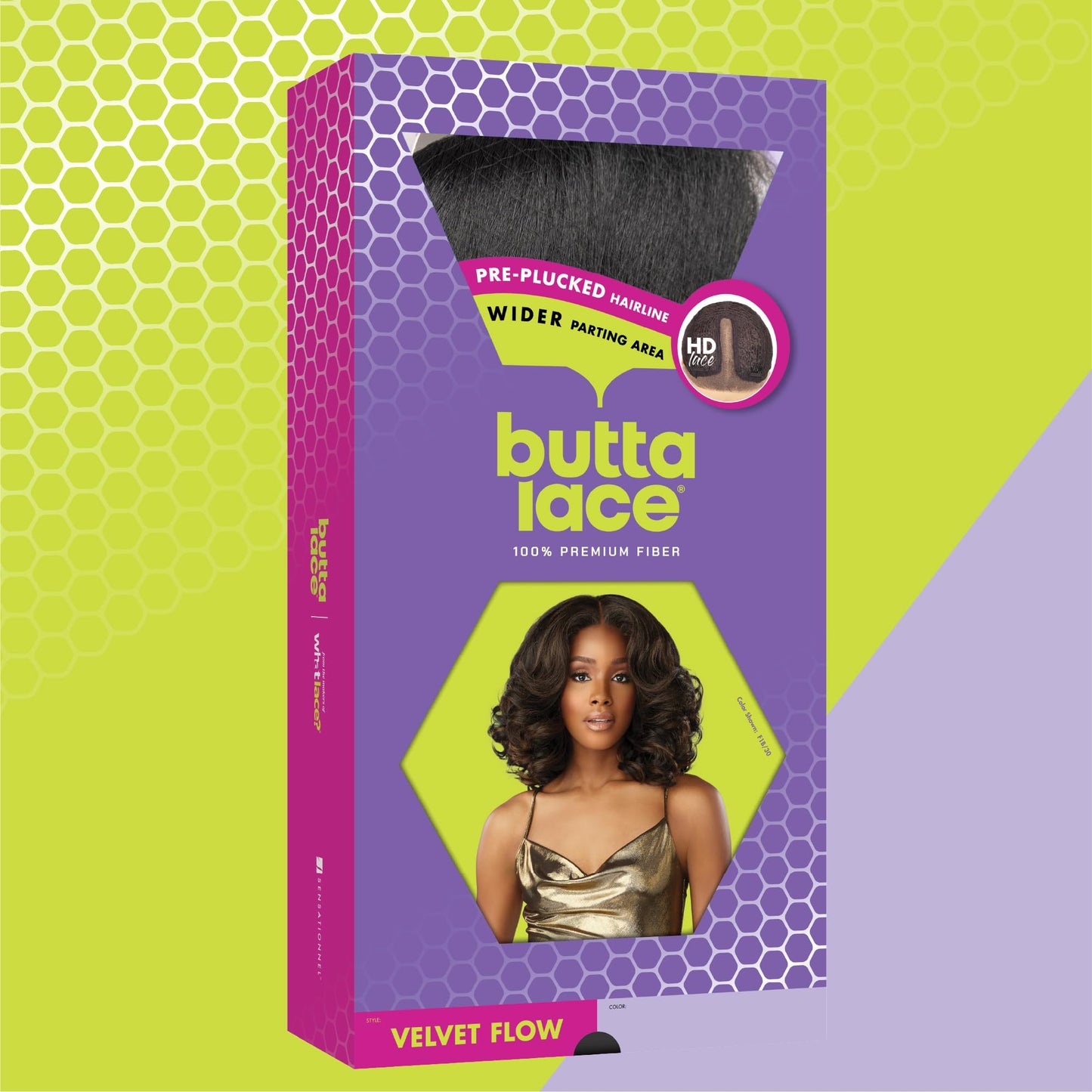 Sensationnel Butta Lace Wigs - Velvet Flow Unit Extra Wide 5 Inch Deep Parting Synthetic Preplucked Hairline Glueless Lacefront (1B OFFBLACK)