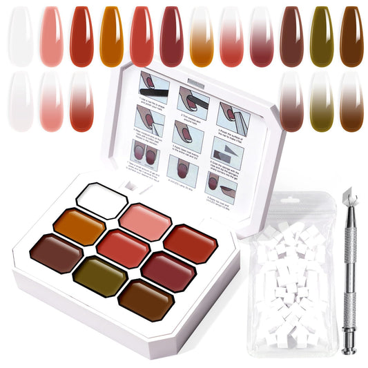 U-Shinein Gradient Painting Gel, 9 Colors Ombre Gel Nail Polish with 100Pcs Nail Sponges &Tweezers Sponging for Pigment Pat Aura Nails, French Manicure DIY Nail Art Ancient City