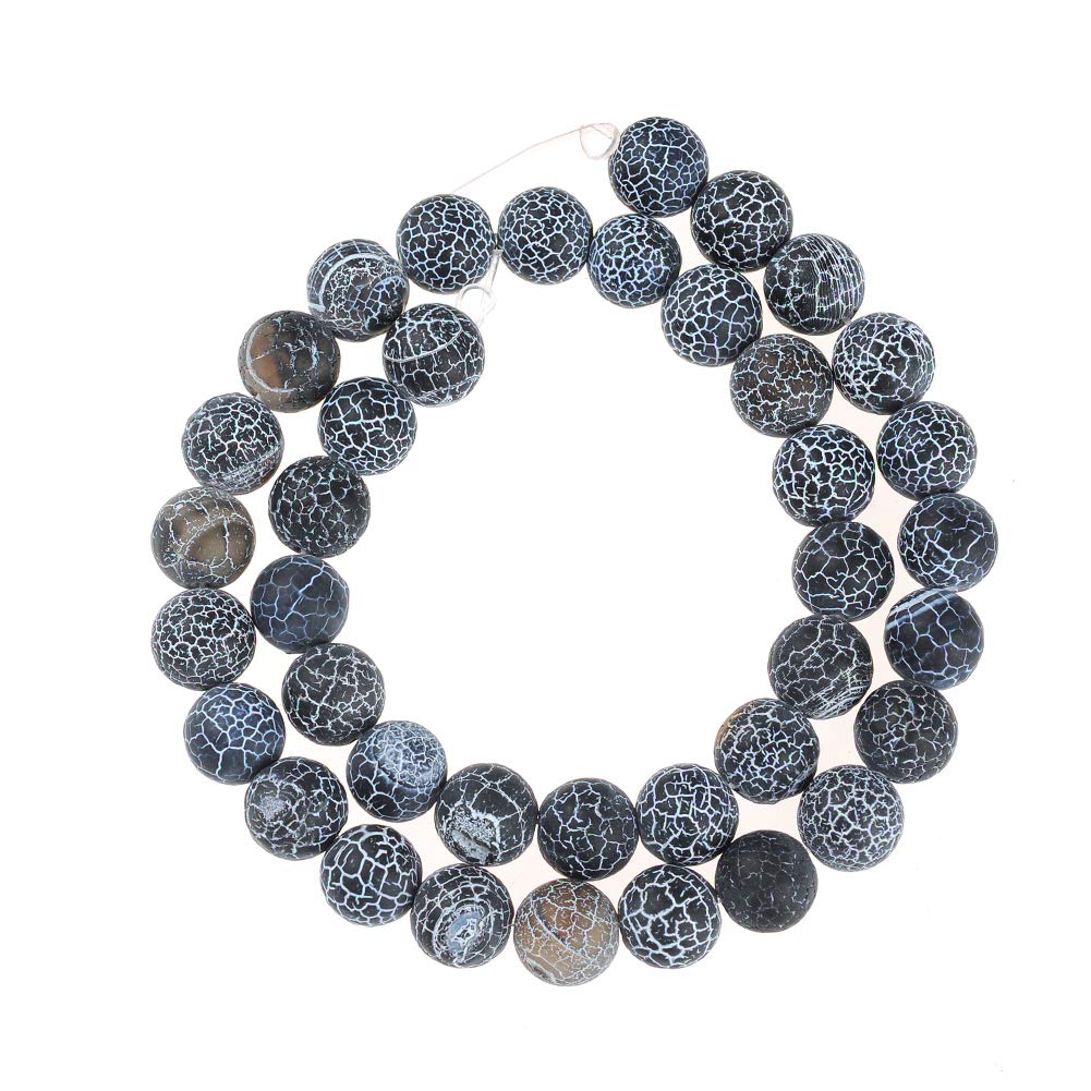 10mm Natural Black Frosted Agate Gemstone Round Loose Beads Crystal Stone Bracelet Necklace Accessories Crafts for Jewelry Making DIY,1 Strand 15"