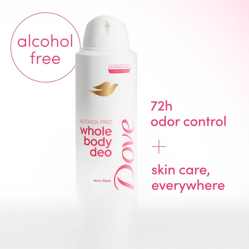 Dove Whole Body Deo Alcohol Free Deodorant Spray for Women Berry Blush 4 oz
