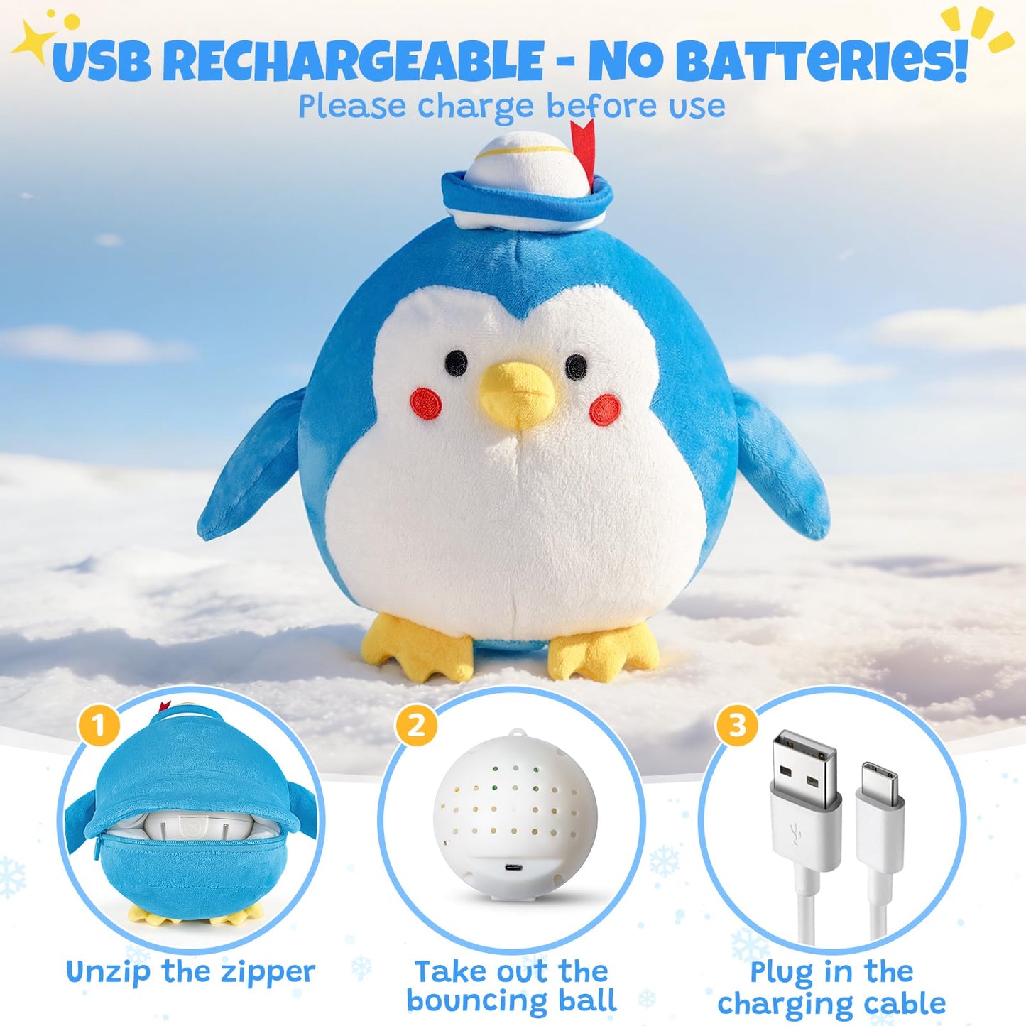 Crawling Penguin Baby Toy with 48 Songs & Record– Interactive Musical Plush Toy for Babies 6-12 Months, USB Rechargeable Dancing Stuffed Animal, Sensory Toy for Toddlers 1-3, Baby Birthday Gift