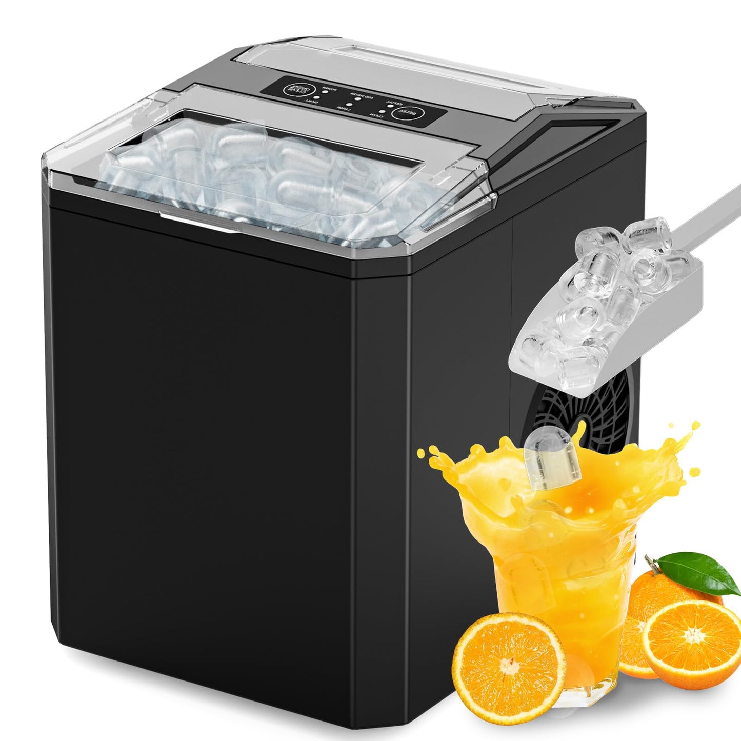 OLIXIS Ice Maker, Ice Makers Countertop with Handle, Portable Ice Machine, 9 Bullet Ice Cubes in 6 Mins, 26lbs in 24Hrs, Auto-Cleaning, with Basket and Scoop, for Home, Kitchen, RV, Camping, Black