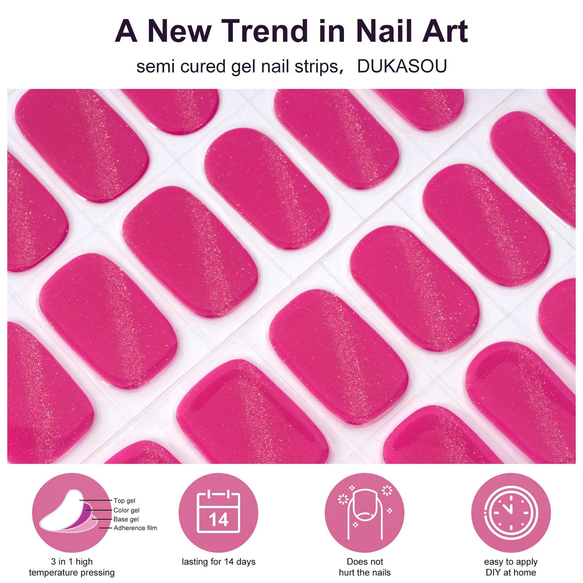 DUKASOU Semi Cured Gel Nail Strips,28 pcs Cat Eyes Gel Nail Stickers with UV Light Required,Long Lasting Nail Art Stickers, Easy to Apply（Rose red Cateyes