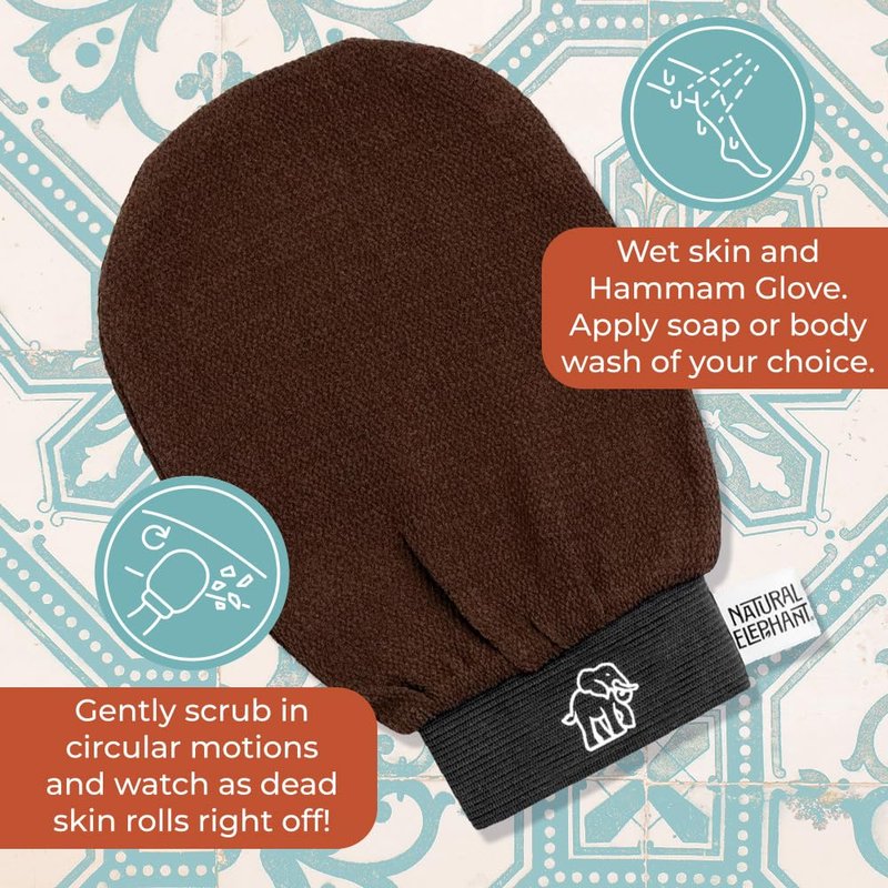 Natural Elephant Exfoliating Hammam Glove - Face and Body Exfoliator Mitt (Pure Black (Pack of 5))