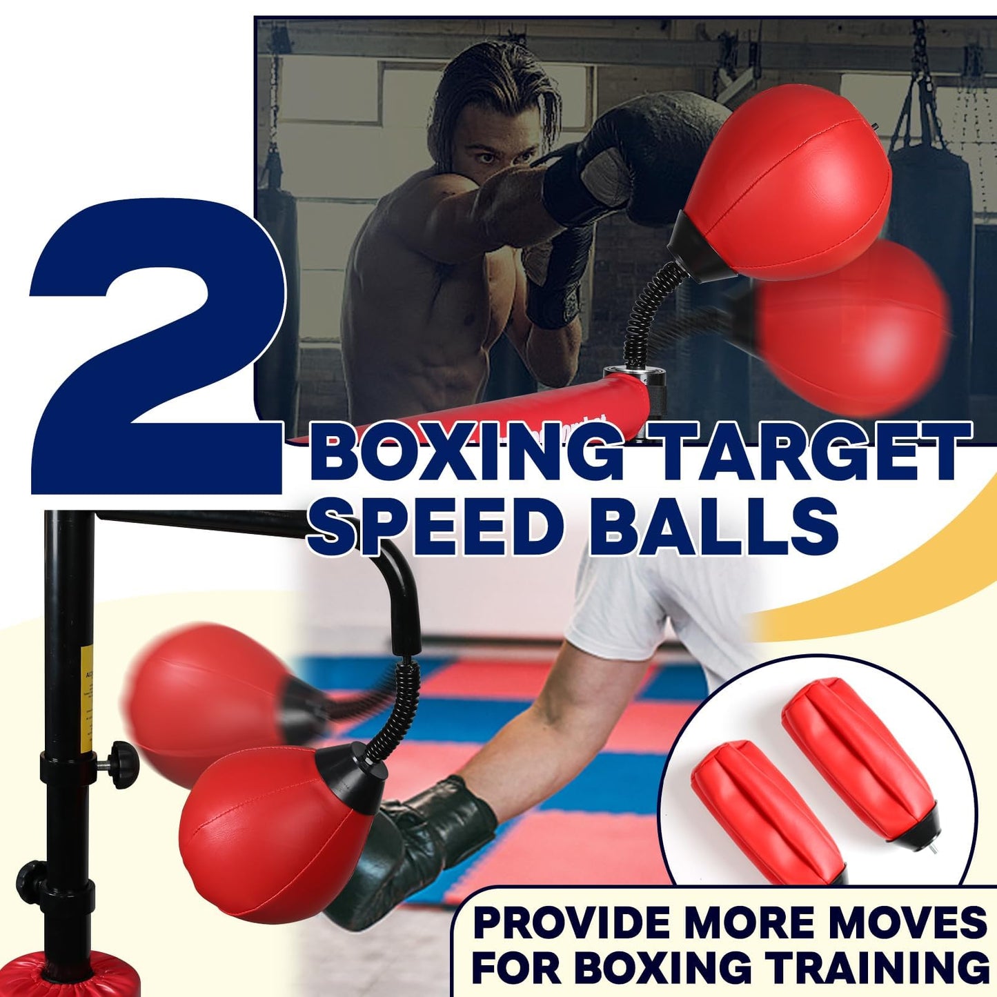 Pro Boxing Training Set - Adjustable 82-Inch Spinning Bar with Reflex Ball & Punching Bag for Adult(Red)