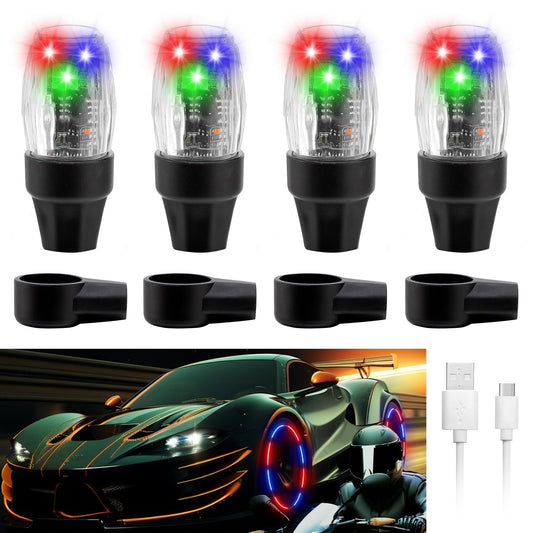 YUERWOVER 4 PCS Tire Valve Light Colorful LED Car Wheel Lights Waterproof Flash Lantern Tire Valve Stem Cap Lamp Automotive Decoration Accessories for SUV Truck Motorcycle Bike Bicycle (4 Colorful)