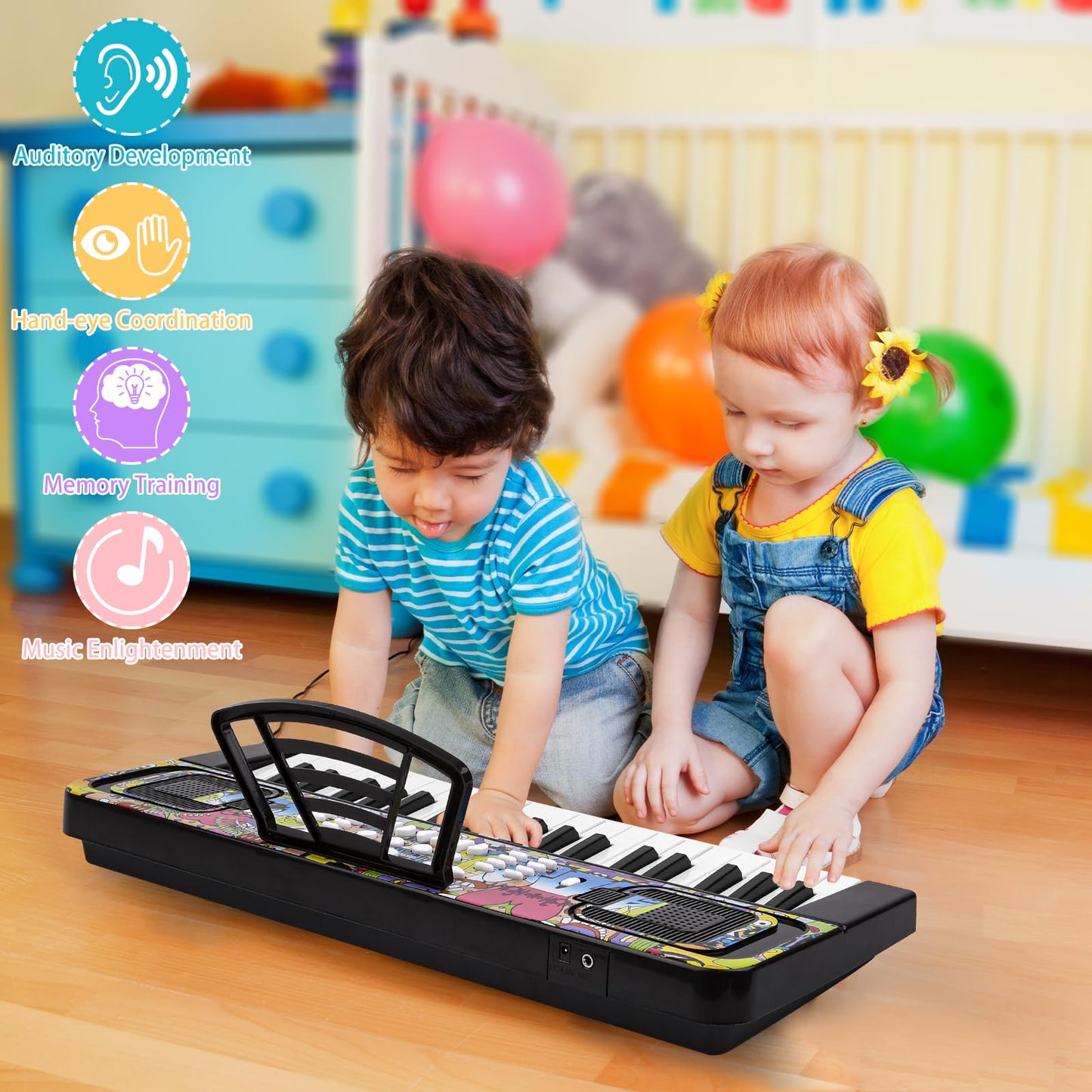 Kids Keyboard Piano, 37 Keys Keyboard Electric Digital Piano, Early Learning Educational Musical Toys Piano for Kids Toddlers Beginners with Music Stand, Microphone - Christmas Birthday Gifts, Black