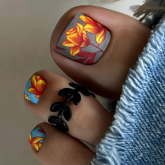 FIEONCIY Press on Toenails with Designs Acrylic Fake Nails for Toe Artificial False Nails with Charms Glue on Toe Nails for Spring Summer Stick on Toenails for Women Girls(Y603)