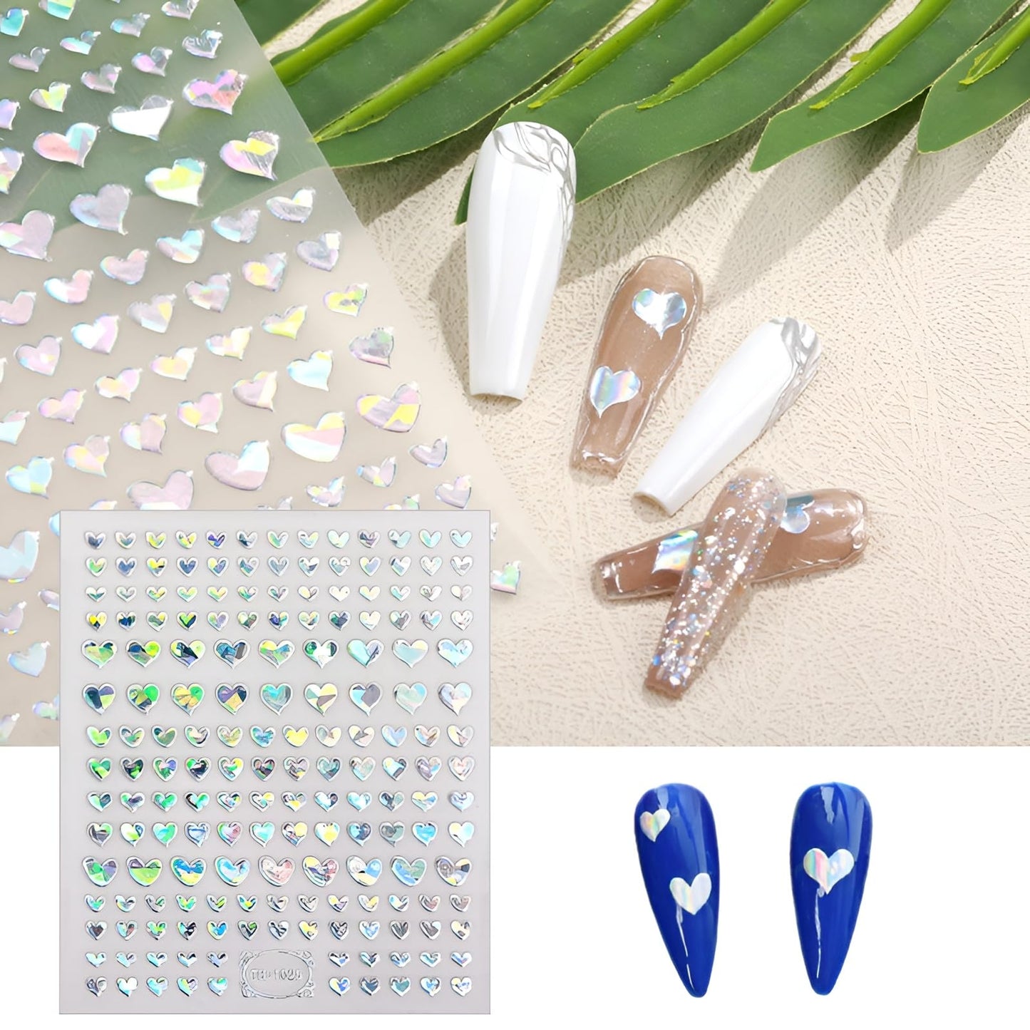 8 Sheets Heart Nail Art Stickers,Valentine's Day Nail Stickers 3D Self-Adhesive Nail Decals, Heart DIY Manicure Decoration Supplies Accessories for Women Girls