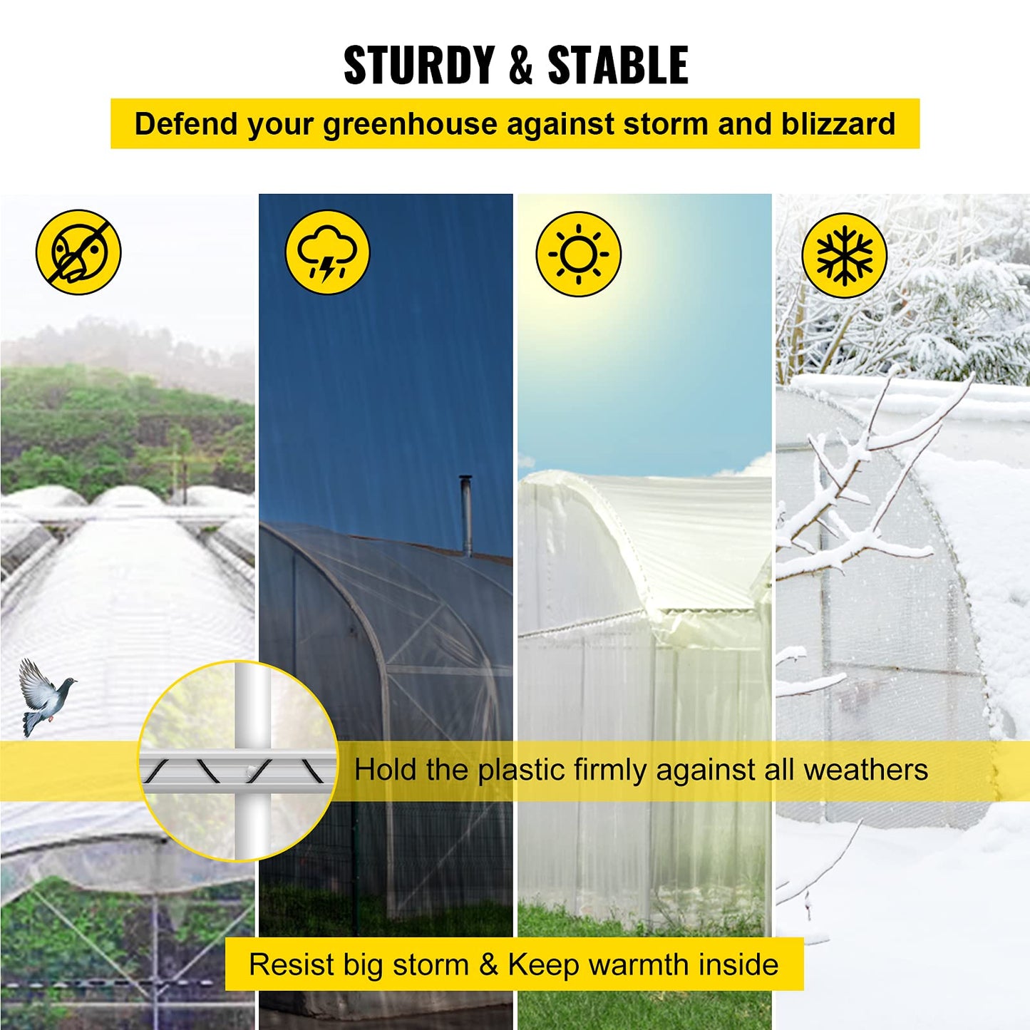 VEVOR Greenhouse Spring Wire and Lock Channel 50 Packs, 6.56 ft PE Coated Aluminum Alloy Bundle Kit, Plastic Poly Film or Shade Cloth Attachment w/Screws, Silver