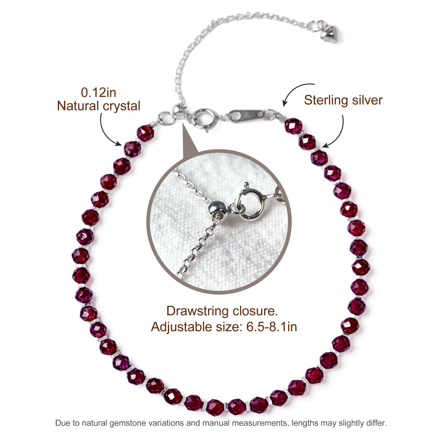 TAGREVO Natural Garnet Crystal Silver Bracelet, 0.12" Faceted Stone Beads Adjustable Jewelry for Women, Handmade Crown Chakra Design for Meditation & Spiritual Gifts