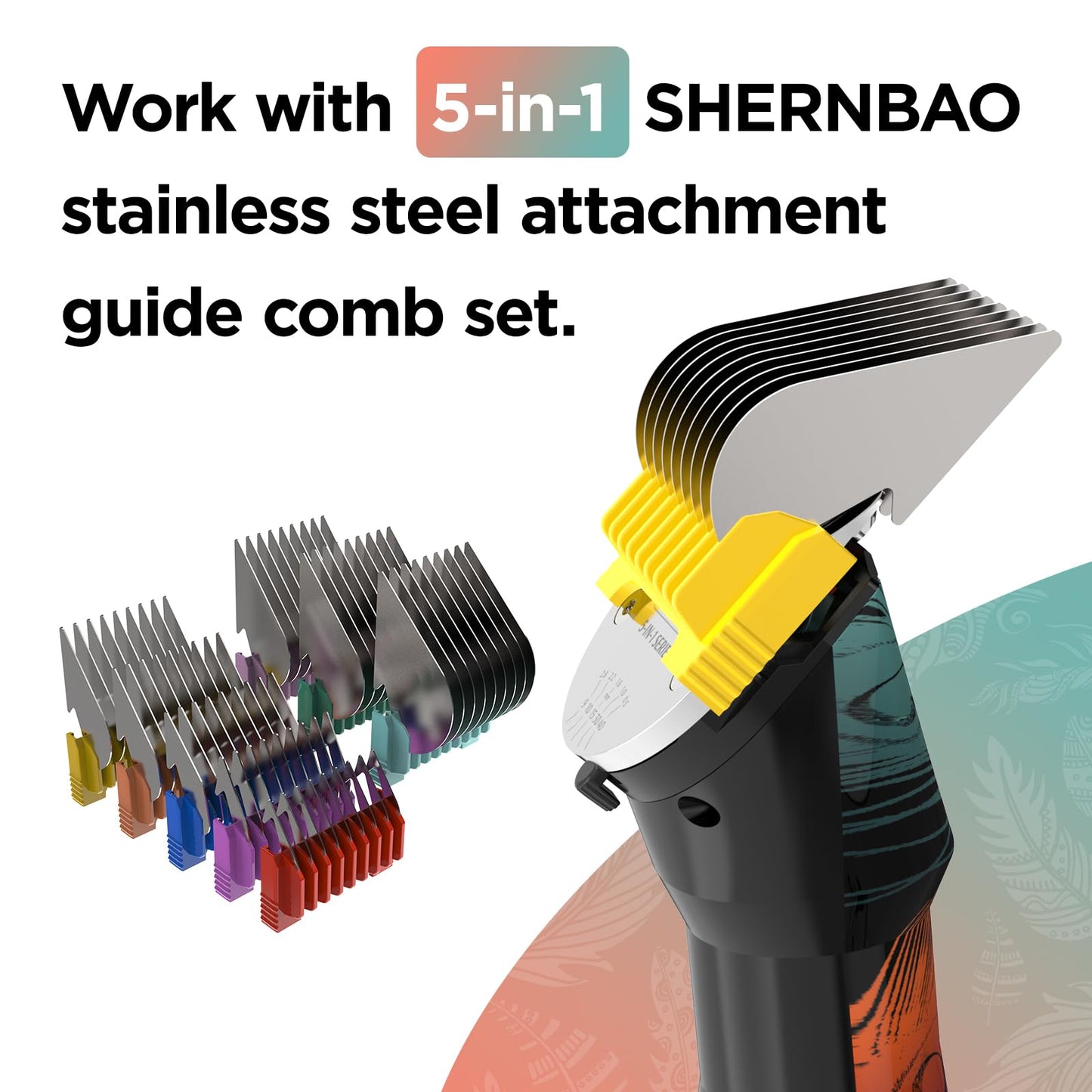 shernbao Professional Animal Grooming Clipper for Thick Heavy Coats, 5-Speed Low Noise Powerful Corded/Cordless 5-in-1 Blade for Small & Large Pet, Dog, Cat, Horse