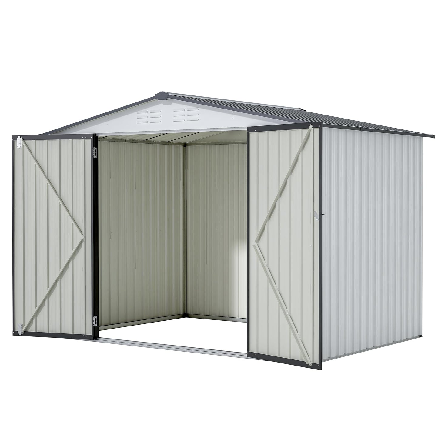 KEIKI Storage Shed 8x6 FT, Large Metal Tool Shed for Outdoor Storage, Galvanized Steel Garden Shed with Lockable Doors for Patio, Backyard, Lawn, White