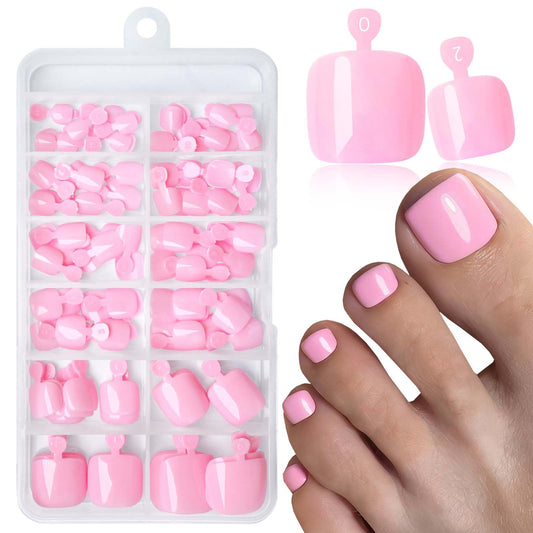 LoveOurHome 120pc Pink Press on Toenails Women Fake Toe Nails with Glue Tabs, Pink Fake Toenails Press on Toe Nails Glue on Toenail Acrylic Toes Nail Tips Artificial False Toenail for Women Girls