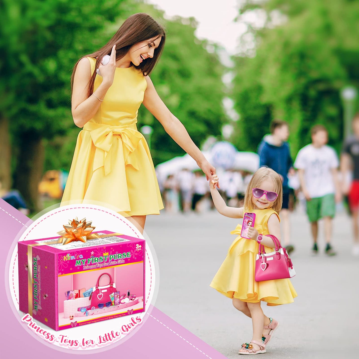 Shemira Play Purse for Little Girls, Princess Pretend Toys for Girls 3 4 5 6 7 8 Years Old, Christmas & Birthday Gift for Kids Age 3-5 4-6 6-8, Toddler Purse with Accessories, Kids Toy Purse,Pink