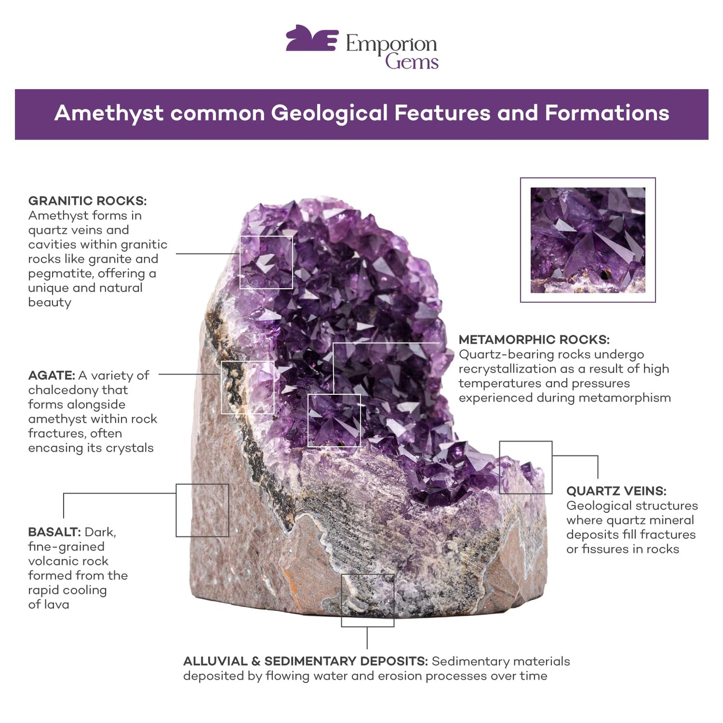 EMPORION Natural Amethyst (0.5 lb to 1 lb) - 3" to 4.5" Height - Crystal Clusters Stone from Uruguay Raw Geode Quartz - Deep Purple Color