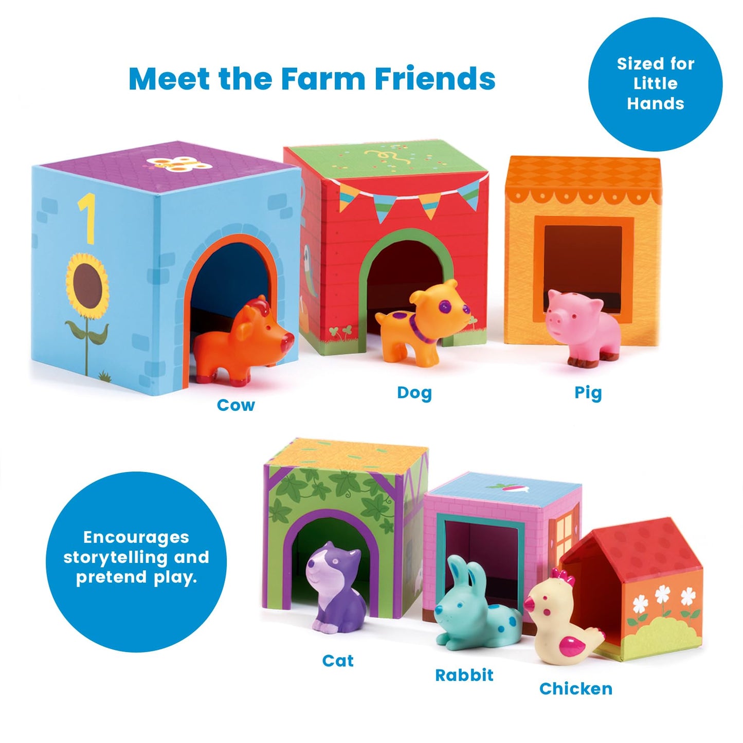 DJECO - Topanifarm Blocks - Build a Farm, Wooden Blocks & Animal Toys - Sorting & Stacking - Enhances Fine Motor Skills - Durable Playtime - Cute Design - Preschool Kids 18+ Months