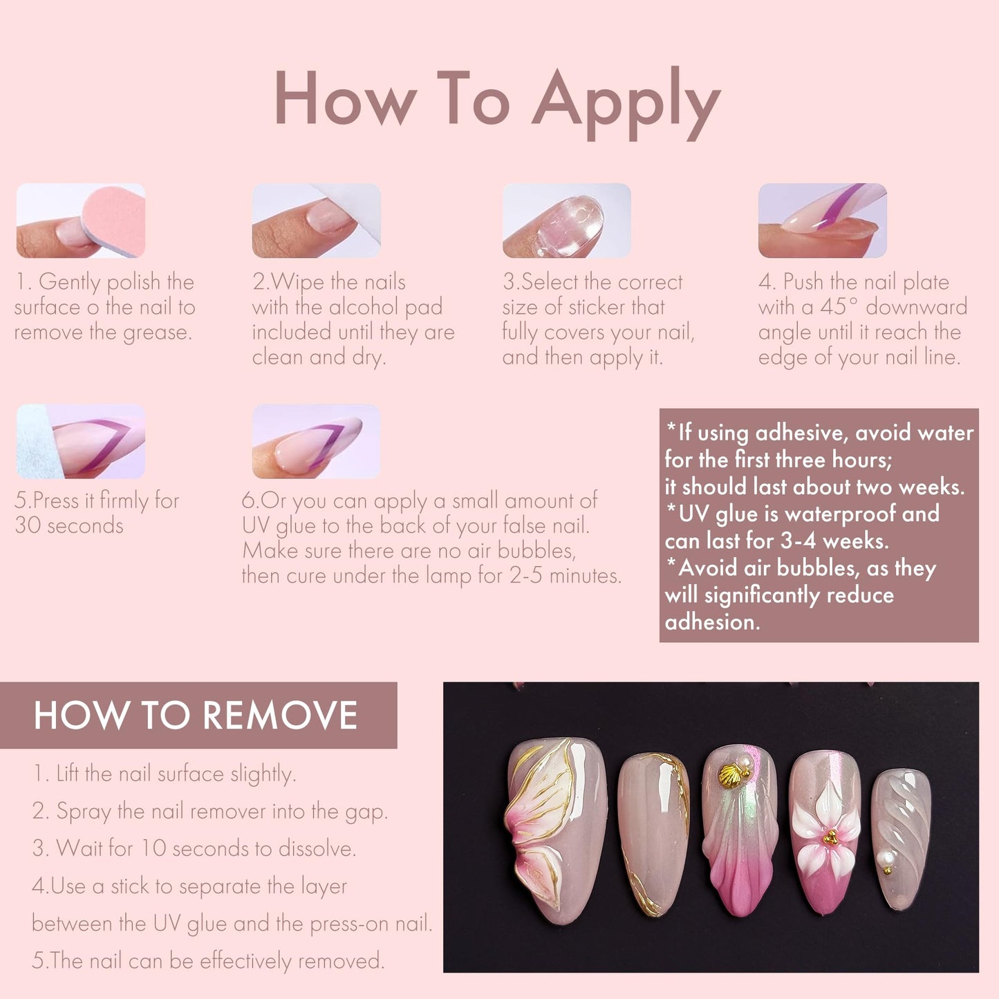 10 Pcs Press On Nails 3D Floral Pink Yellow Gradient Aurora Petal Gold Accent Soft Glam Artistic Fake Nails, Acrylic/UV Gel Romantic Summer Blossom Pastel Iridescent Wearable Nails (Multicolor, M)