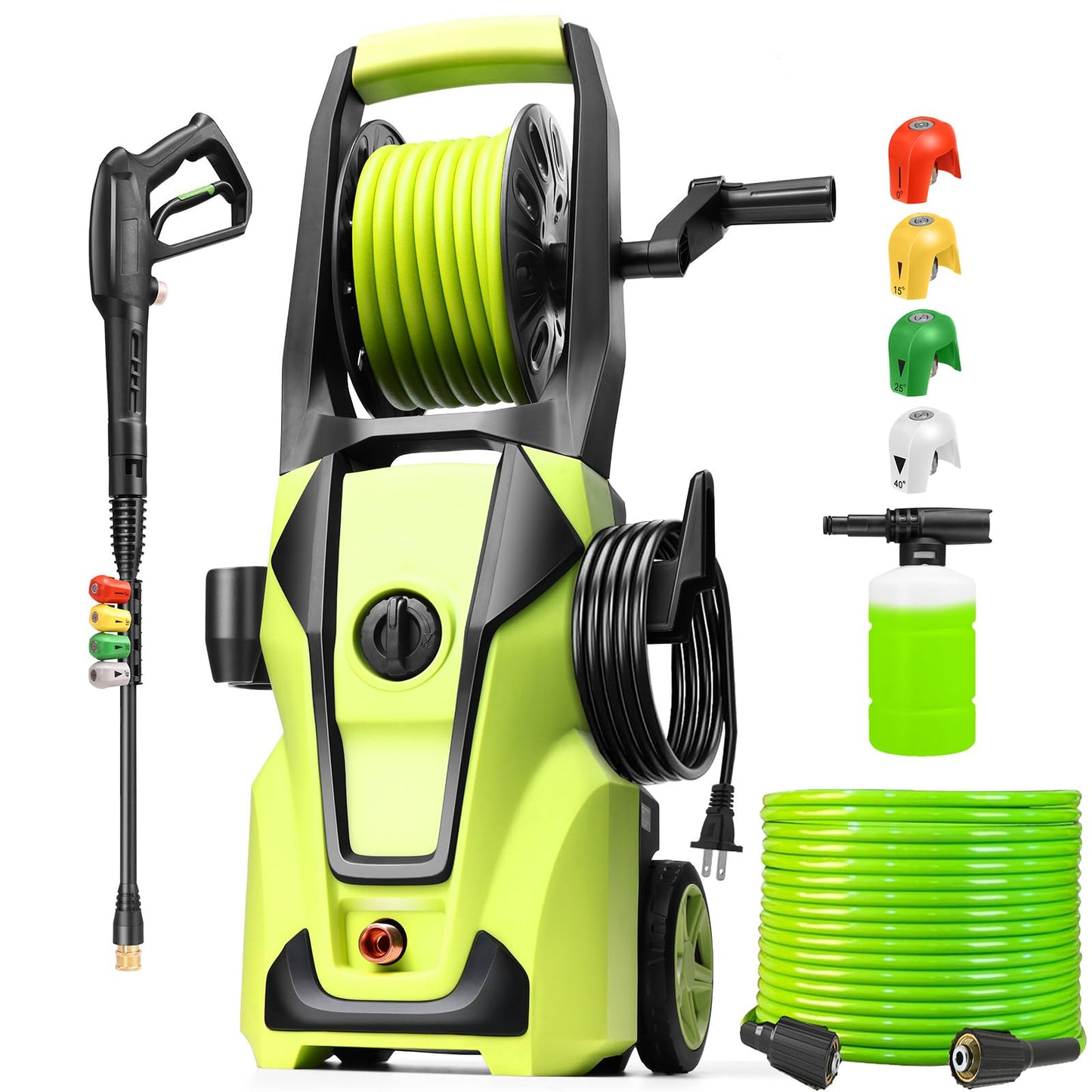 Commowner Pressure Washer 5000PSI Adjustable Pressure Power Washers with 33ft Hose, 4 Nozzle and Foam Cannon, Powerwashers Cleaner Machine for Home, Cars, Light Green