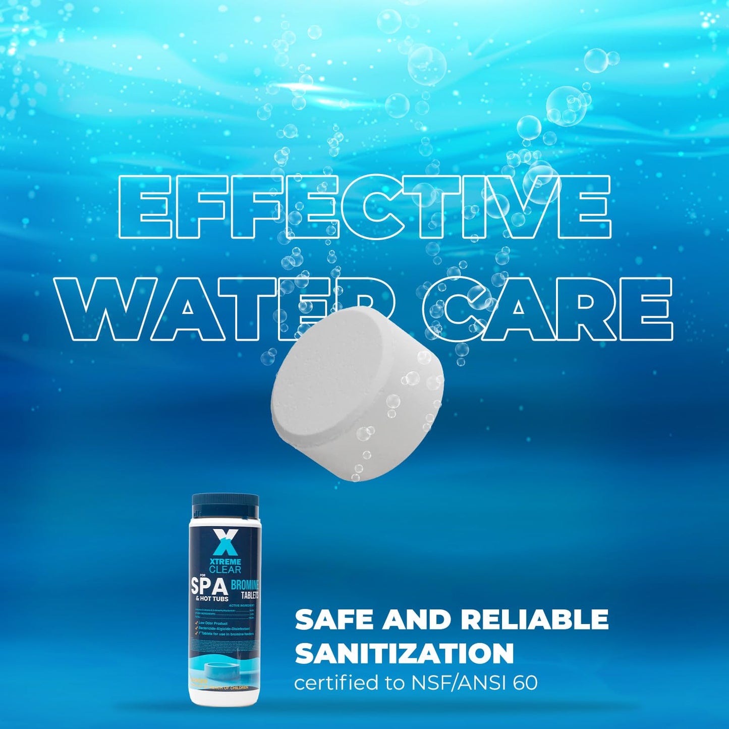 Xtremeclear Bromine Tablets for Spa & Hot Tub 3Lbs (1.5lbs Each Bottle), 1-Inch Tablets, Low-Odor Sanitization, Restores Water Clarity, Slow-Dissolving, Long-Lasting Sanitizer for Clean Water