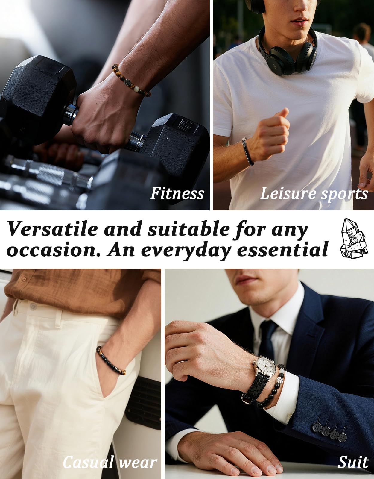 Landorilo Gifts for Men, 8mm Cross Natural Stone Beaded Bracelets, Yellow Tiger Eye Healing Bracelet, Handmade Mens Jewelry Gift for Him, Husband, Son, Father, Friend(To My Son-8.3in)