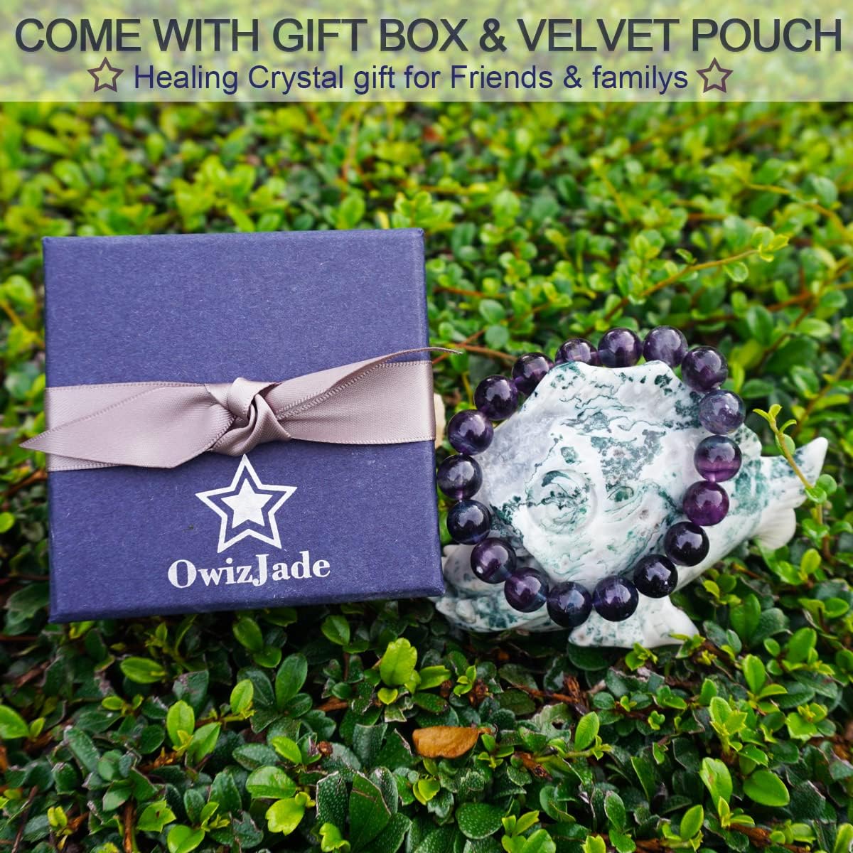 OwizJade 10MM Rainbow Fluorite Bracelet for Women Men | Fits for About 7.5" Wrist | Natural Third Eye Chakra Crystal | Crystal of Peace & Protection | Meditation | Feng Shui | Spritual choice