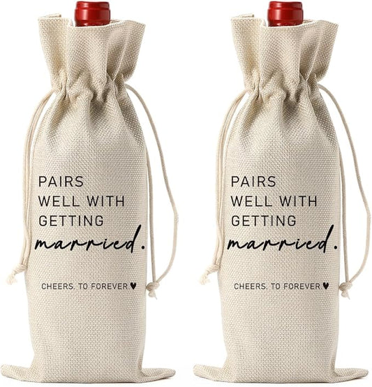 2PCS Married Wine Bag Married Gifts for Couples Mr Mrs Marriage Honeymoon Gift Wedding Party Decorations Getting Engaged Wine Bottle Bag Champagne Bottle Wraps Bags