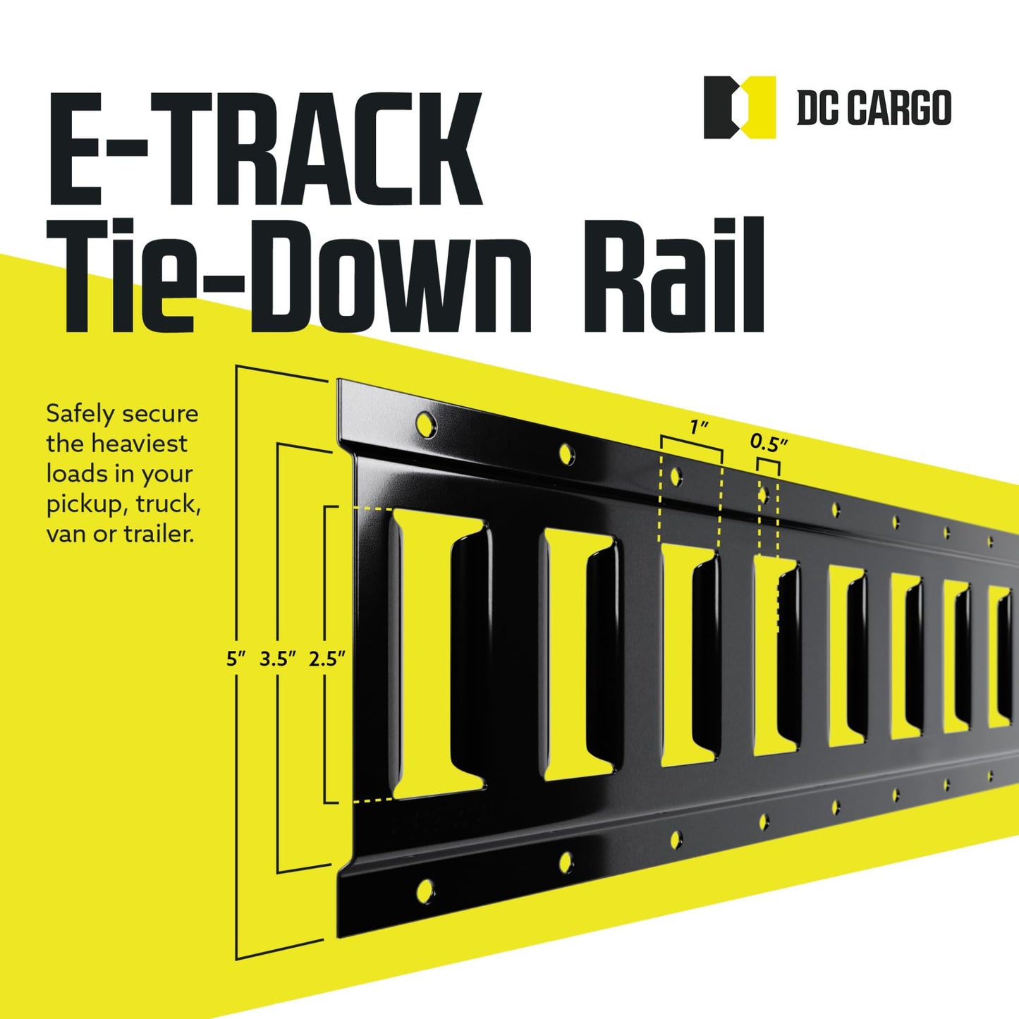 DC Cargo Mall E Track Tie Down Rail Kit 5' (8 Pack) for Garages, Vans, Trailers, Motorcycle Tie Downs, ATV Mountings-ETrack Bar Rails–Powder-Coat Black-Secure Cargo & Heavy Loads Up to 2,000lbs