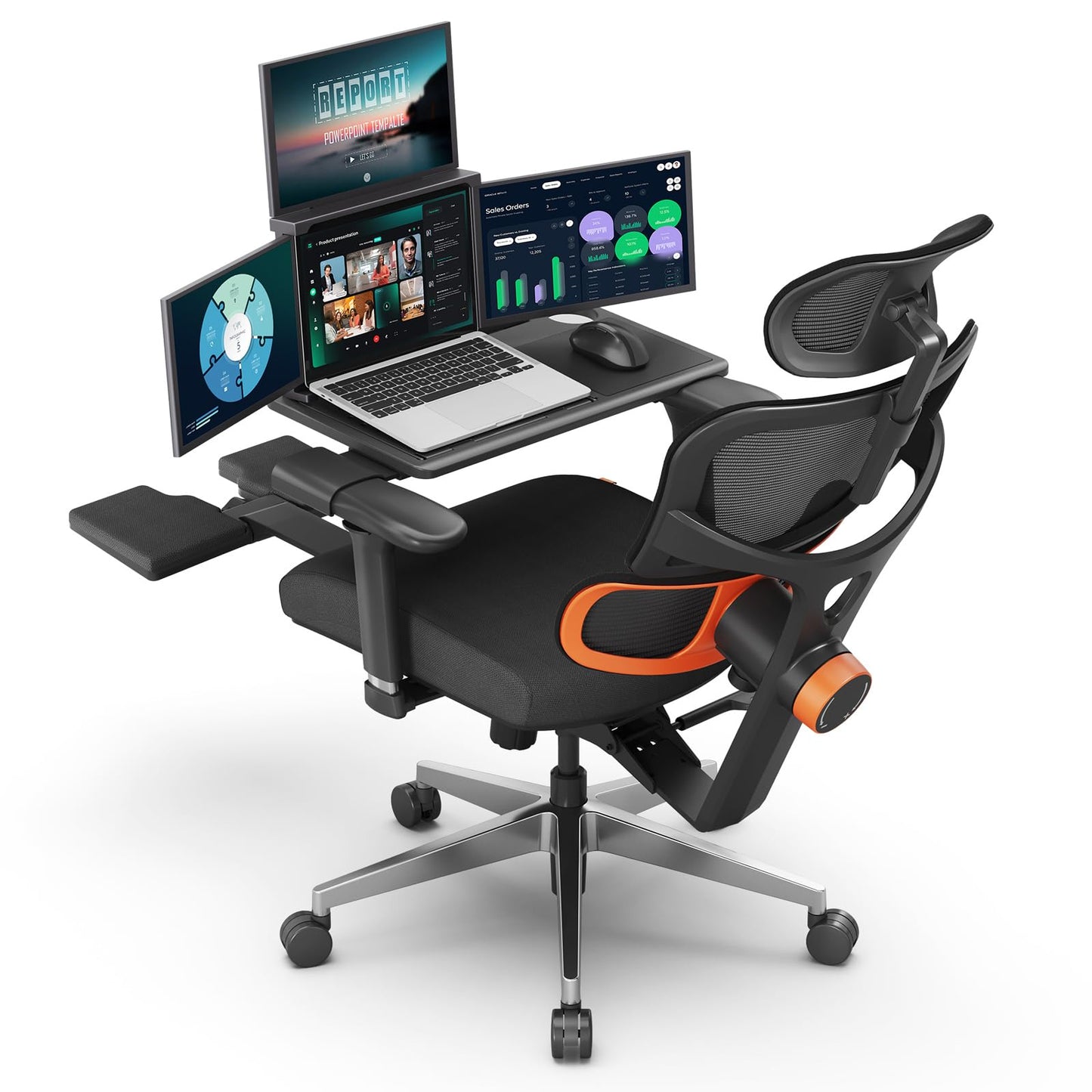 Newtral Office Chair Ergonomic - Home Office Desk Chair, Back Pain Chair with Auto-Following Lumbar Support, 4D Armrest, Seat Depth and Height Adjustable (Foot Rest + Laptop Tray, Black)