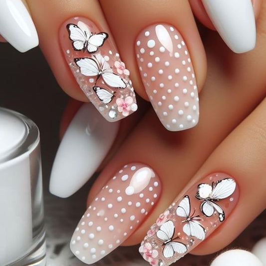 EYZOTSF Press on Nails Medium Square Shaped Acrylic Medium Square Shaped False Nails with Designs Artificial Short Coffin Fake Nails with Charms Glue ons Fingernails for Women Girls(DZ639)