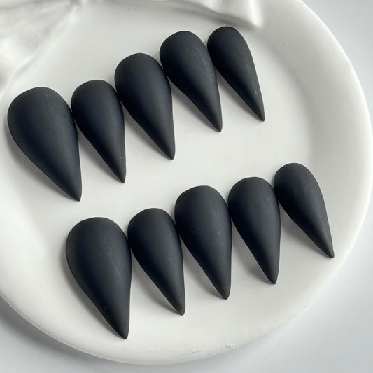 Black Press on Nail Medium Stiletto Fake Nails Handmade Eagle Claw Press ones Matte Unique Thick Acrylic Nails Cat Claw False Nails Full Cover Curved Stick on Nail 10Pcs(M)