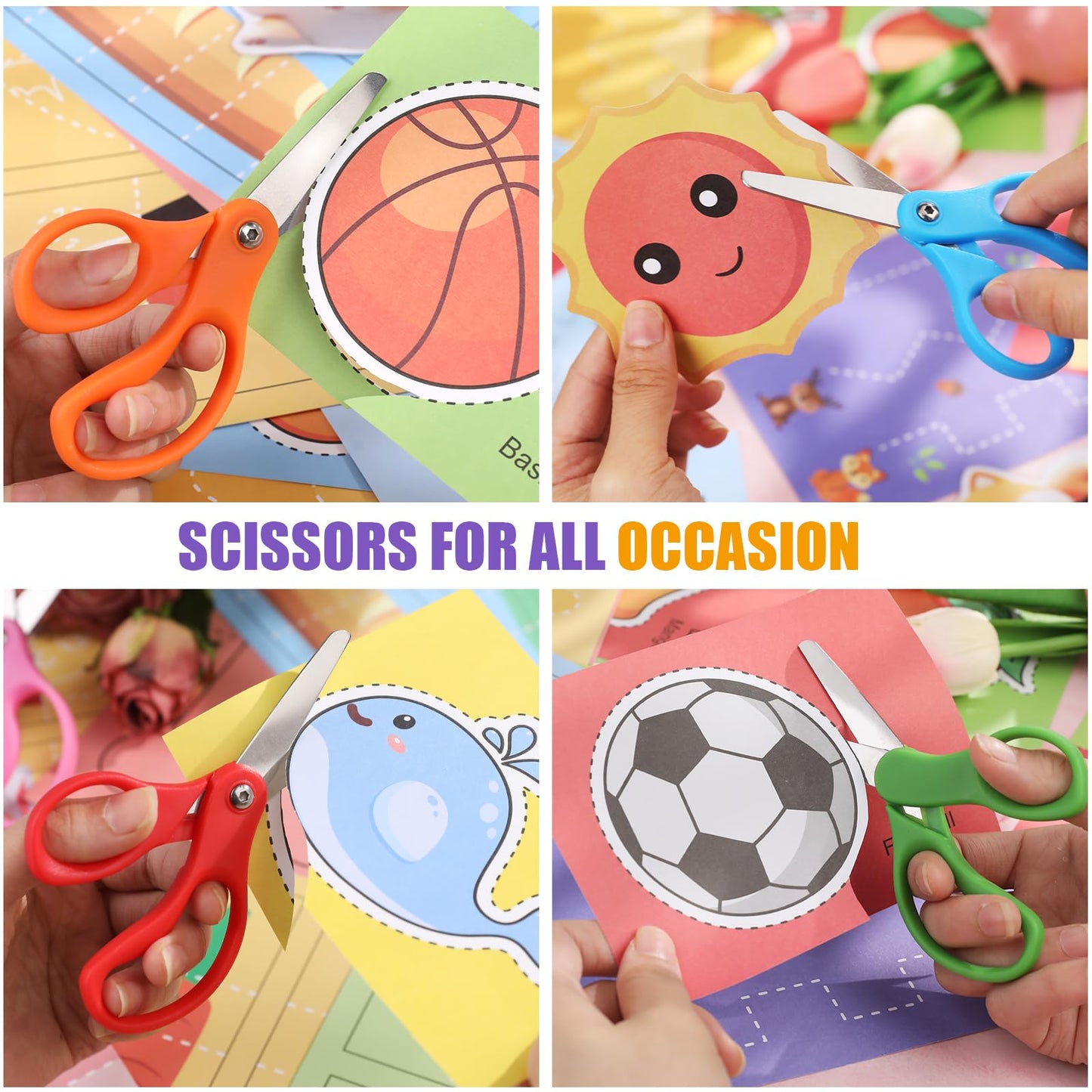 BURVAGY 48 Packs 5" Small School Student Blunt Tip Craft Kids Scissors, Stainless Steel Blades Comfort Grip 5 Inch Safety Scissors Bulk for Children Toodler Cutting Paper