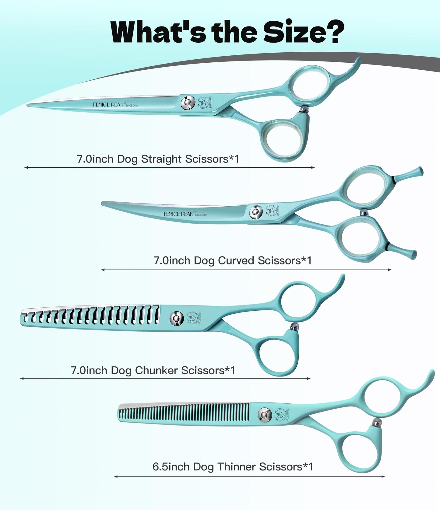 Fenice Peak 7" Professional Dog Grooming Scissors Set, Japanese 440C Stainless Steel Straight Thinning Curved Chunker Shears for Pet Grooming, Trimming Face, Paws, Green