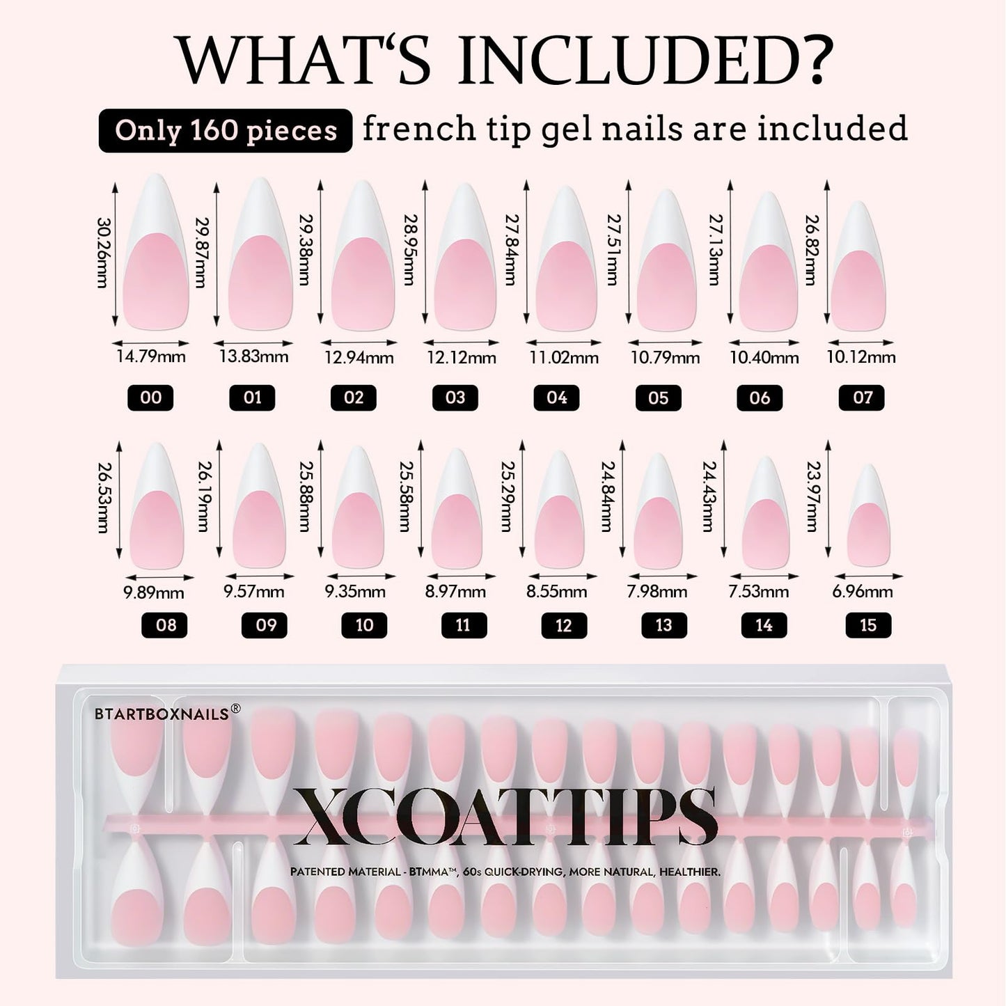 BTArtboxnails French Gel Nail Tips - Long Stiletto Press on Nails Pink XCOATTIPS for Nail Extensions DIY
