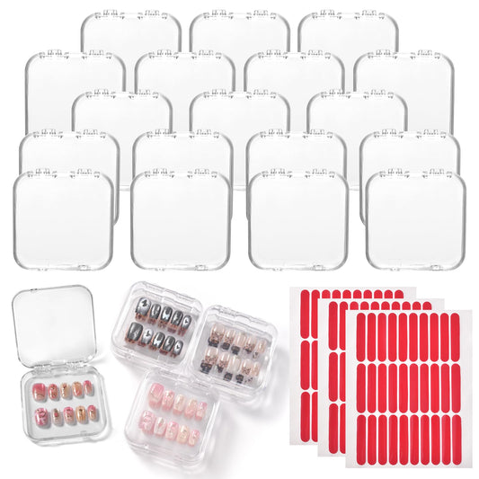 siyuwuro 18Pcs Press On Nail Storage Box with 90Pcs Adhesive Double Sided Tape for Artificial Fake Nails Organizer Case Clear Nail Packaging Container Box Nail Display Nail Salon Supplies