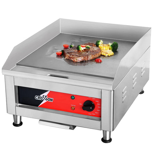 CROSSON ETL Listed 16"*16" Commercial Electric Countertop Griddle,Flat Top Griddles with Non-Stick 2/5" Thick Iron Cooking Plate for Restaurant and home use-120V/1750W,Spatula Included