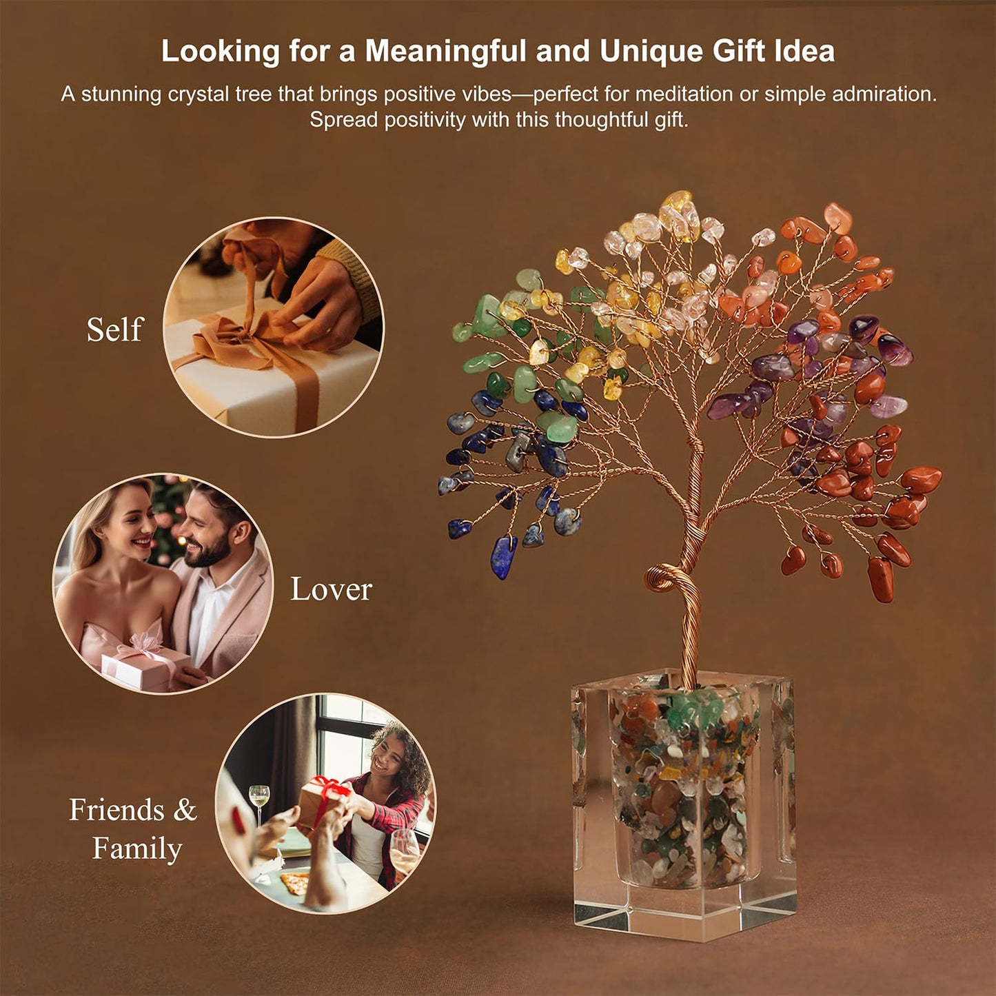 Crystal Tree of Life 7 Chakra Healing Crystal Trees Healing Stones for Office Desk Decor Home Living Room Decorations, Handmade Creative Good Luck Meditation Birthday Gifts for Women, Mom, Daughter