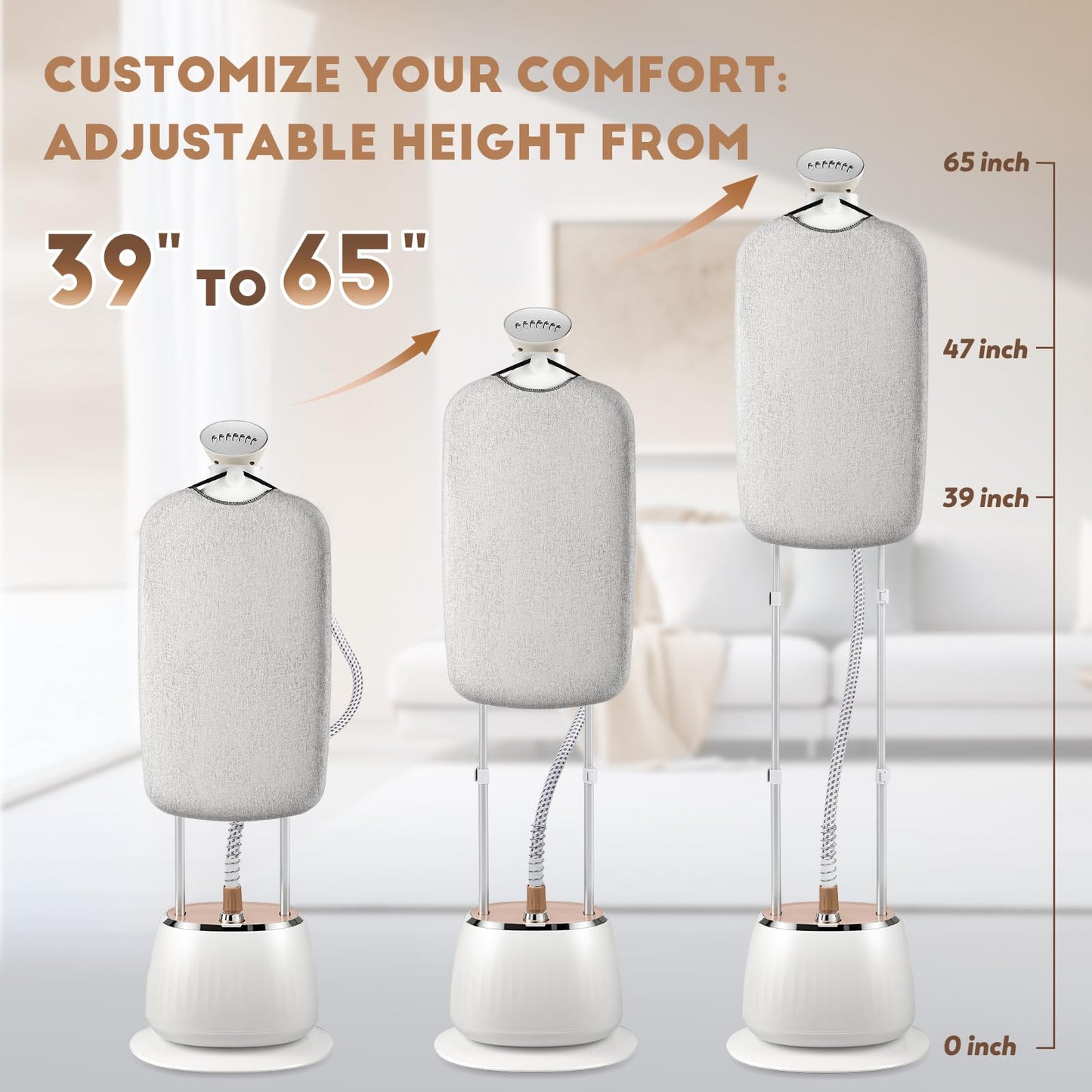 CGOLDENWALL 3-in-1 Standing Garment Steamer for Clothes, with Flat & Hanging & Diagonal Iron Options, 10-Level Steam, Includes Garment Hanger, Ironing Board, and Gloves
