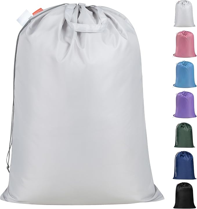 Polecasa Extra Heavy-Duty Laundry Bag 28x36â- Large Storage Bag with Reinforced Handles & Drawstring Closure for College Dorm Travel - Silver
