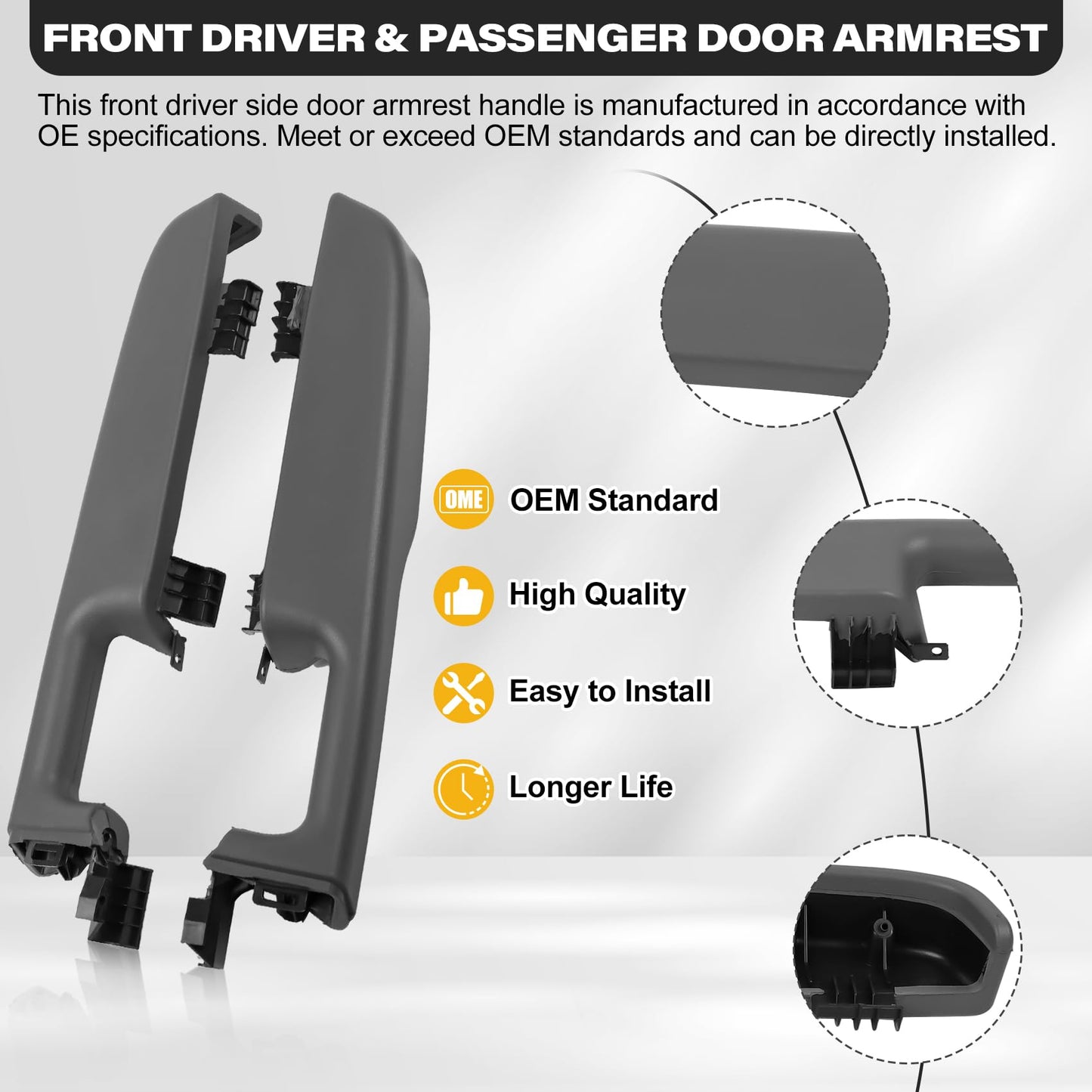 12472876 Front Driver & Passenger Side Door Armrest Handle for 1999-2006 Chevy Suburban Silverado Sierra Tahoe Avalanche Escalade & GMC Yukon, Front Left & Right Door Arm Rest with Handle, Light Gray