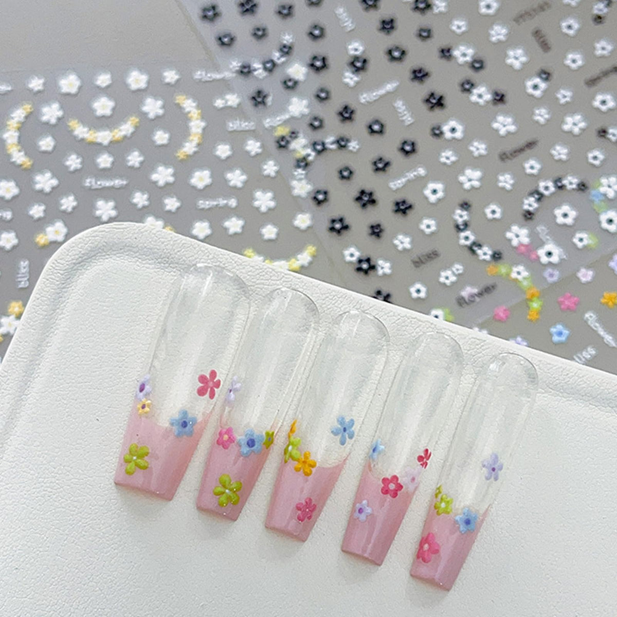 3 Sheets 5D Embossed Flower Nail Art Sticker Self-Adhesive Flowers Nail Decals Engraved Floral Summer Nails Sticker Acrylic Nail Art Decoration for Women Girls DIY Manicure