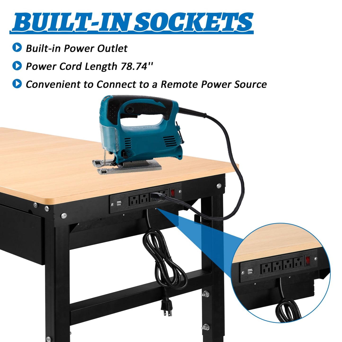 Workbenche with Drawers,60'' Workbench with Power Outlet for Garage,2700 Lbs Capacity Adjustable Workbench,Heavy Duty Table for Workshop Office Home Commercial