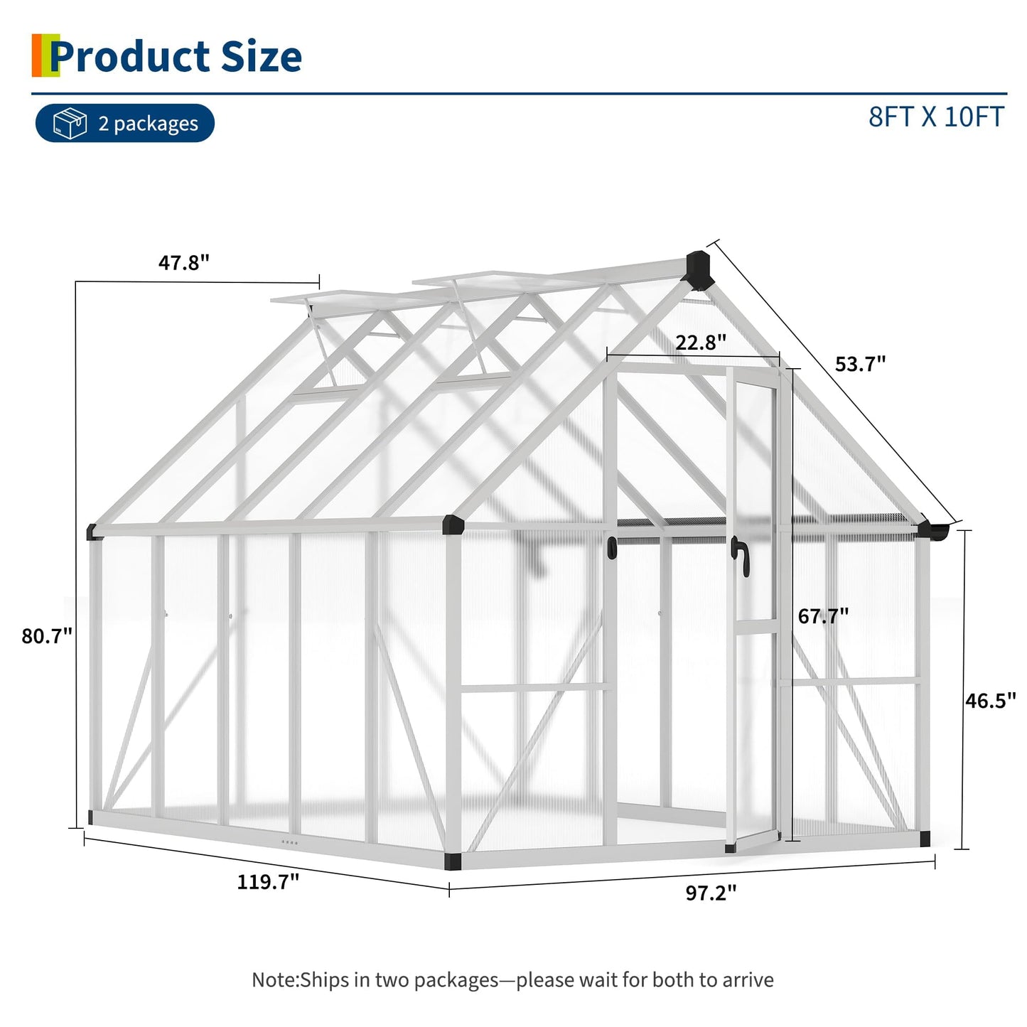 8x10 FT Outdoor Greenhouse, Heavy-Duty Polycarbonate Greenhouses Kit with Adjustable Roof Vent, Reinforced Aluminum Frame Walk-in Green House for Winter & All Seasons Backyard Use