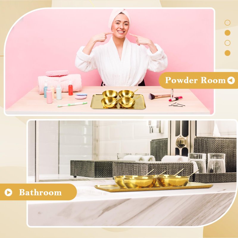 9 Pcs Gold Facial Supplies Large Gold Skincare Tray 4 Stainless Steel Facial Mask Mixing Bowls 4 Esthetician Mixing Spoons Spa Tray Esthetician Bowls for Mask Body Care Bathroom