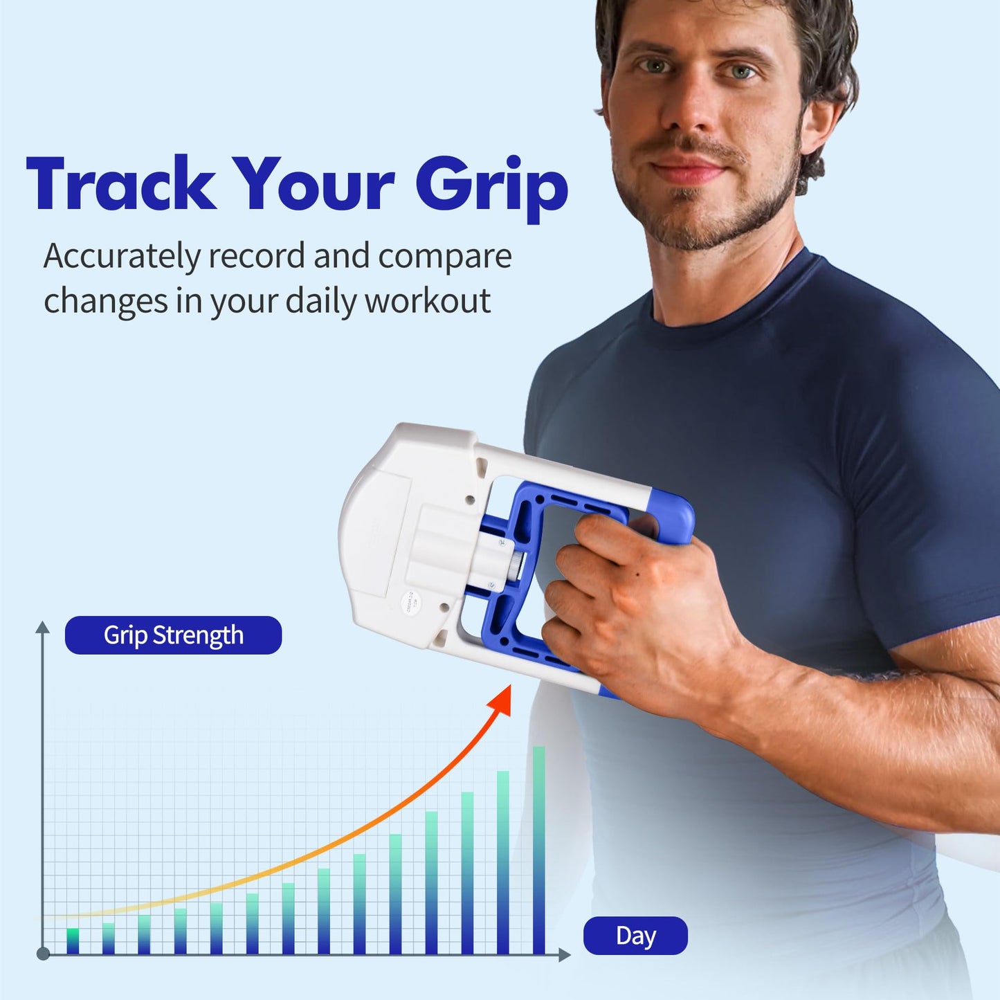 Grip Strength Tester - Hand Grip Dynamometer - Handheld Digital Grip Measurement Meter Device Trainer Power 198 Lbs / 90 Kgs - Strengthener Exerciser for Sports, School and Home Use