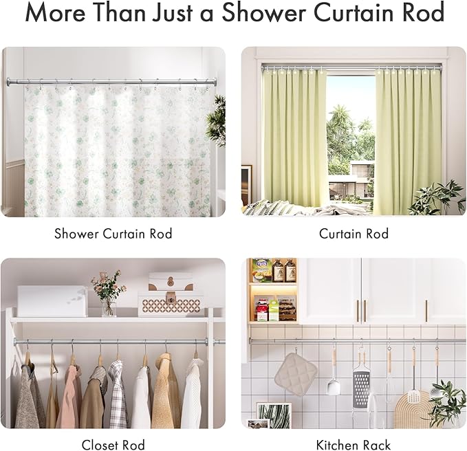AmazerBath Spring Tension Shower Curtain Rod, 31-75 Inches Heavy Duty Tension Rod Rust Proof Bathroom Curtain Rod, Adjustable No Drill Easy Segmented Installation, Silver