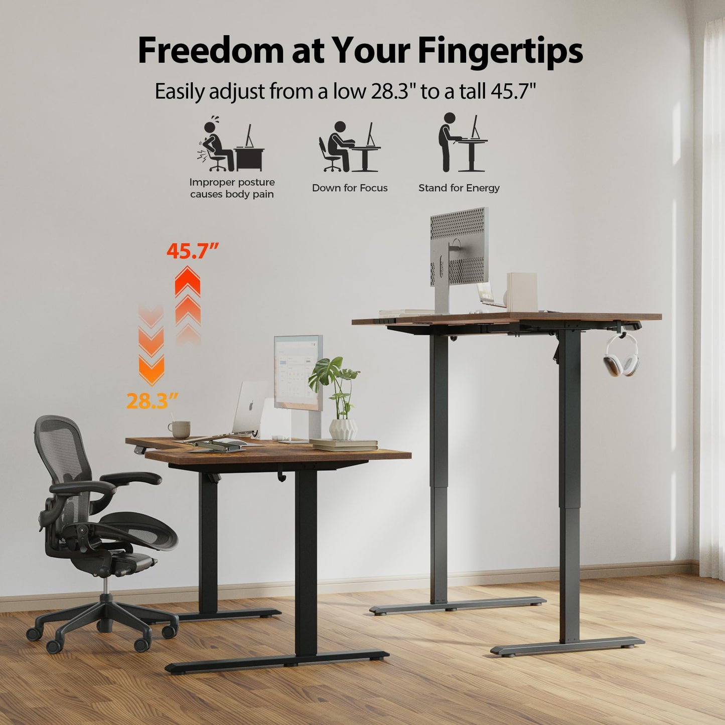 Agilestic Electric Standing Desk, L-Shaped 55 Inches Height Adjustable Desk, Sit and Stand up for Work Office Home, Ergonomic Rising Computer Table for Home Office with Splice Board, Rustic Brown