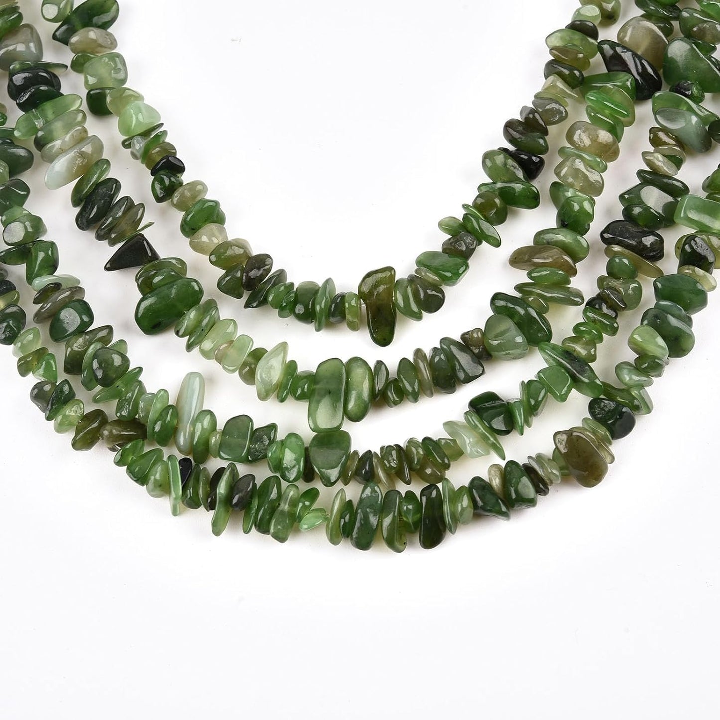 HAAMIIQII 5-8mm Natural Green Canada Jade Chips Beads Irregular Genuine Real Freeform Chip Stone Loose Gemstone Beads Energy Healing Crystal for Jewelry Making Strand 32 Inch