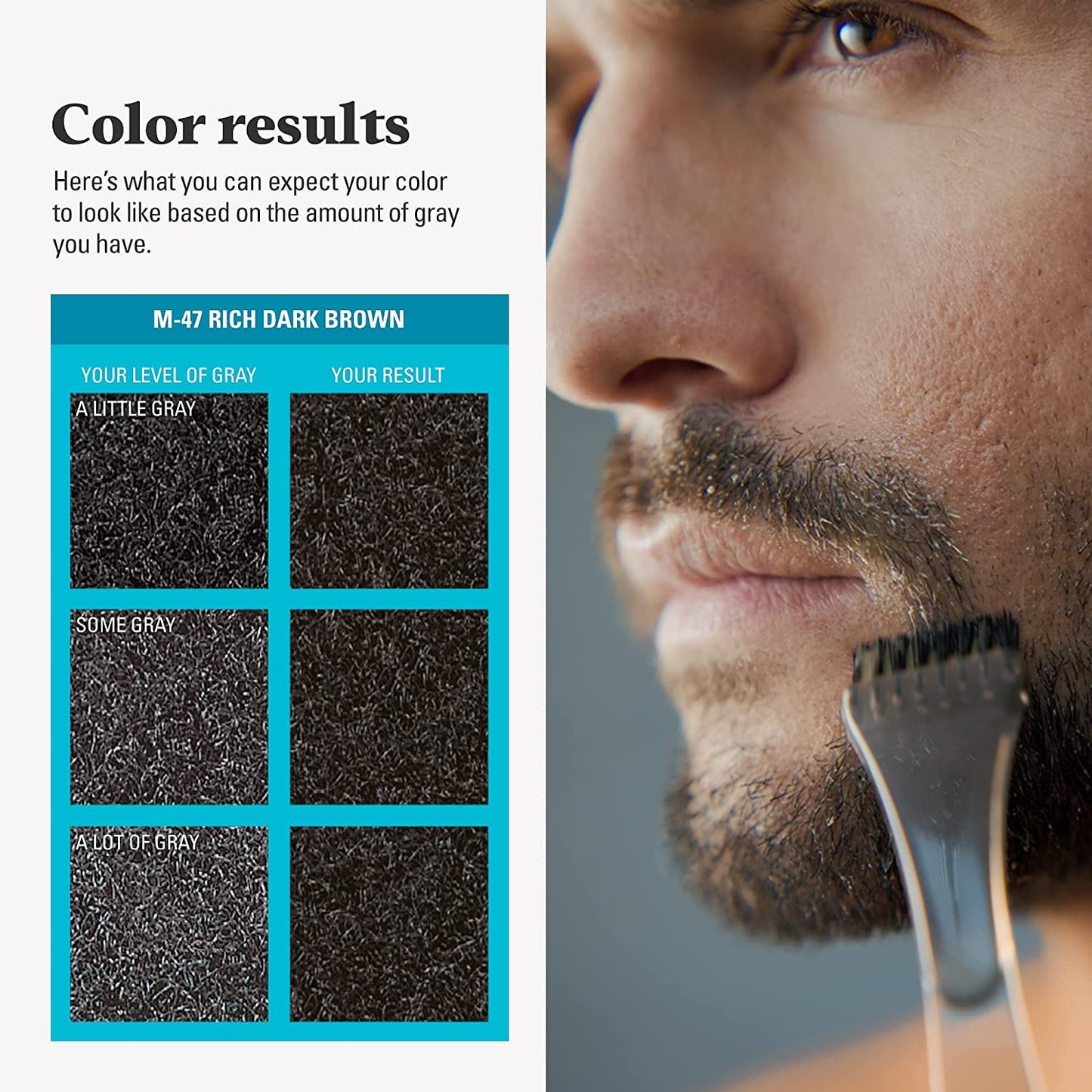 Just For Men Mustache & Beard, Beard Dye for Men with Brush Included, With Keratin Biotin Aloe and Coconut Oil for Healthy Facial Hair - Rich Dark Brown, M-47, Pack of 3 (Packaging May Vary)